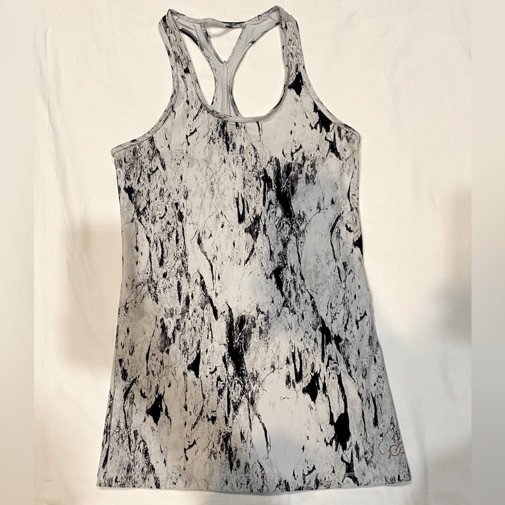 Calia White & Black Marble Print Scoop Neck Racerback Tank Top - Size XS